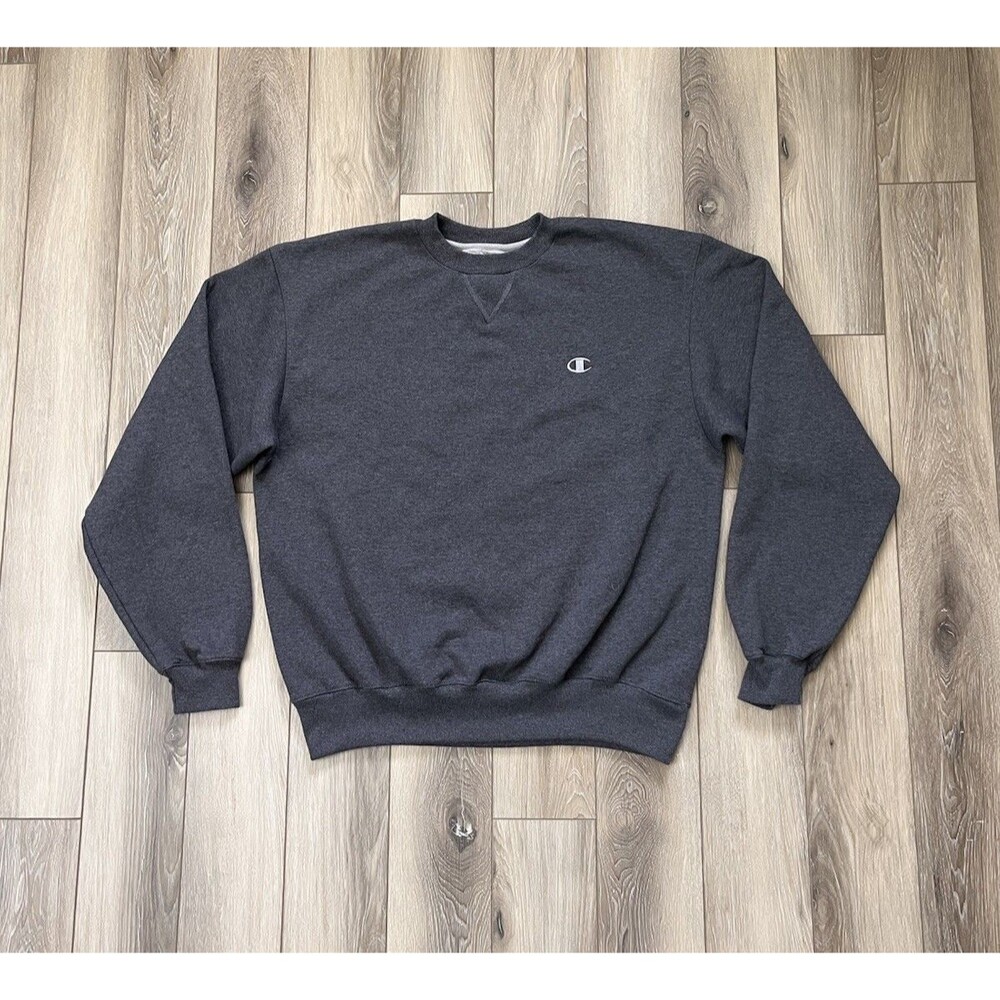 Champion Gray Crewneck Fleece Pullover Sweatshirt Mens Sz Large